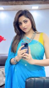 Rachita Ram Instagram - Just Me!🩵
.
.
.
Styling @varshini_janakiram 
Jewellery @navrathan1954 
H&M @paramesh_hairstylist & @nageshmakeover09