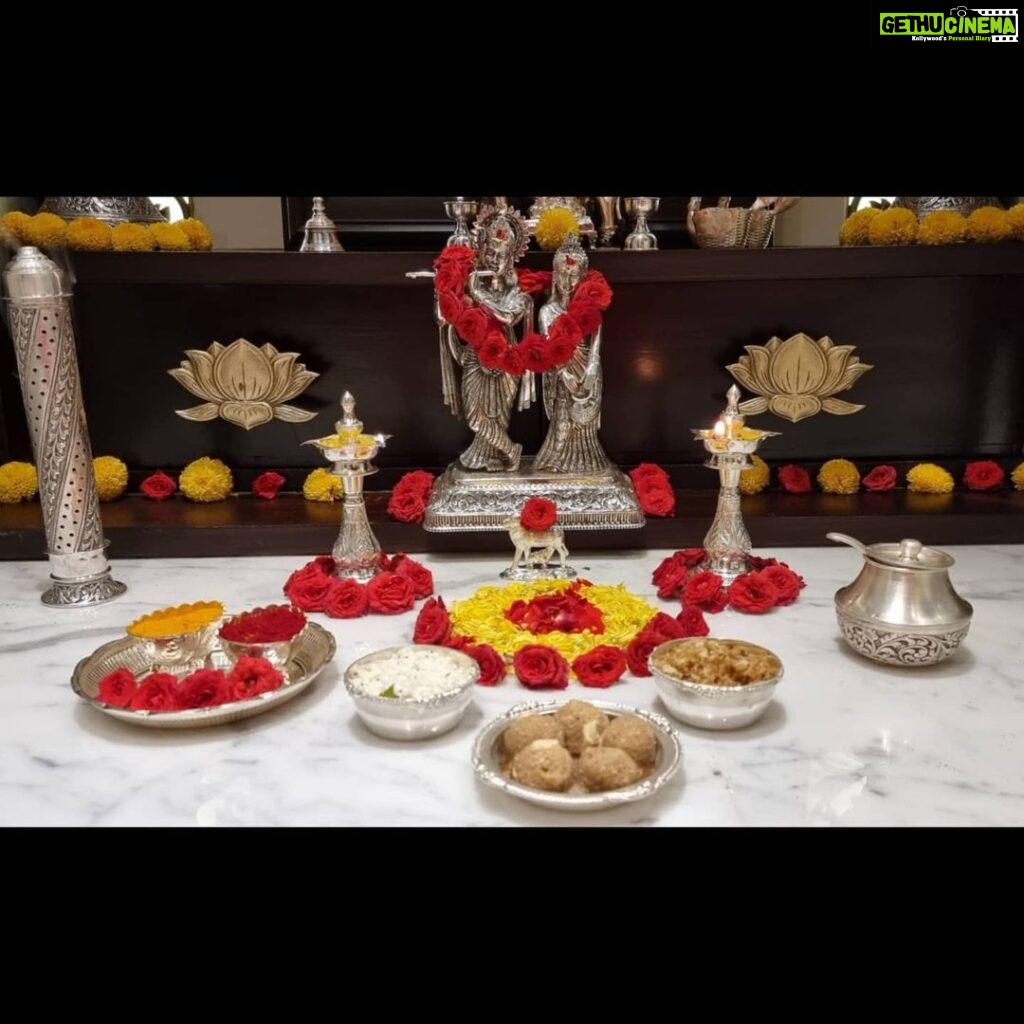 Radhika Pandit Instagram - This year's Janamashtami puje.. with last year's lil Krishna and Radhe. P.S: Also sharing flashback of my first lil Krishna! #nimmaRP #radhikapandit