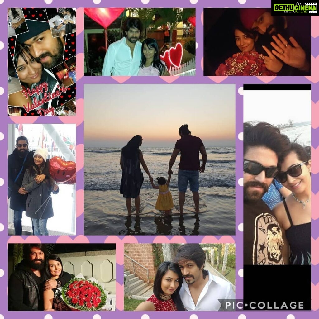 Radhika Pandit Instagram - It's our 10th Valentine's day together today!! These pics sum up to 8yrs.. well, the 1st two years pics are missing!! Anyway, it's not hard to say which is our Favourite pic! 😉 It's the pic where we are holding something beautiful n precious we have created out of our 10yrs of journey! 😍 HAPPY VALENTINE'S DAY!! ♥️ P.S : We haven't forgotten Junior, he was there, just not in this particular pic 😊!! #radhikapandit #nimmaRP