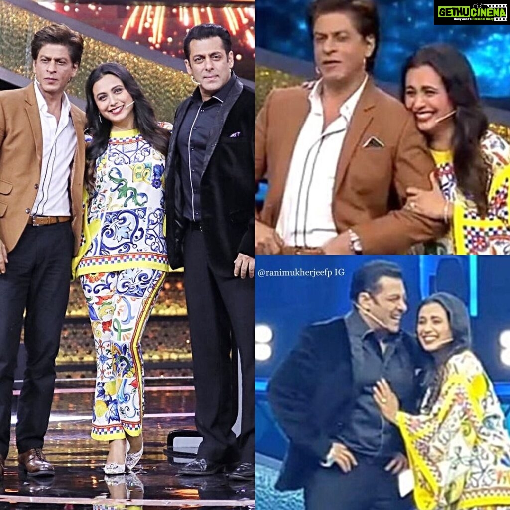 Rani Mukerji Instagram - This is the most iconic episode I think I’ve ever seen, except Koffee With Karan with SRK, Rani and Kajol ❤. My two favorite Khans with my all time favorite actress ahhhh! I was so happy when I saw this, all the 90s chemistry and feels came flooding back to me, greatest feeling ever 🥰. Who do you think Rani looks cutest with, Salman or ShahRukh 🤔?