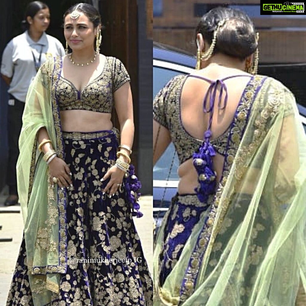 Rani Mukerji Instagram - Back details holy shit 😍🔥. Damn this queen is a S T U N N E R 🥰! Look at her, I cannot get over the lehenga it’s so pretty and she’s rocking it so well 🔥! And I love the earrings that connect to her hair as well 😍!
