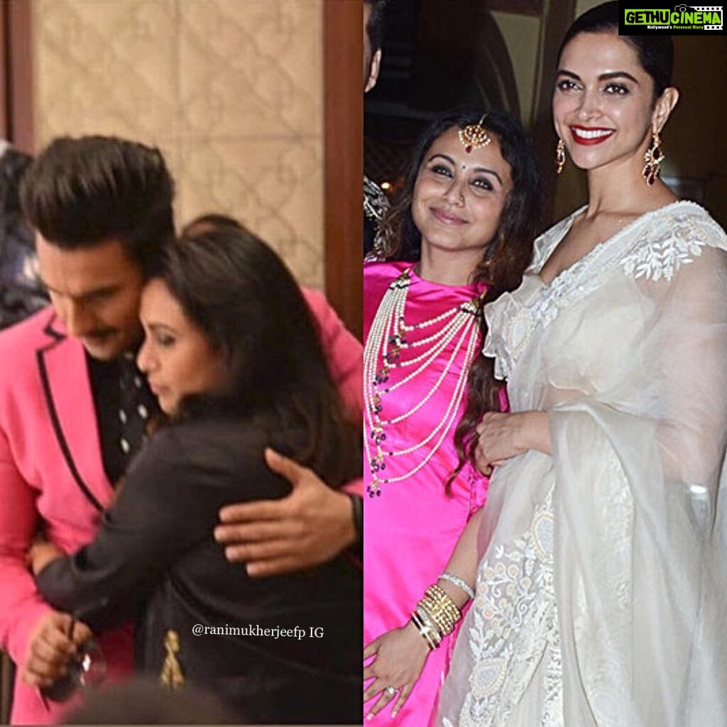 Rani Mukerji Instagram - Congrats to Deepika and Ranveer announcing officially they will be getting married on Nov.14-15❤️! I’ve loved th since I watched Bajirao Mastani, and they are so amazing and practically almost (not quite but almost) the new SRKajol ❤️! How cute is Rani hugging Ranveer, so adorable 😘