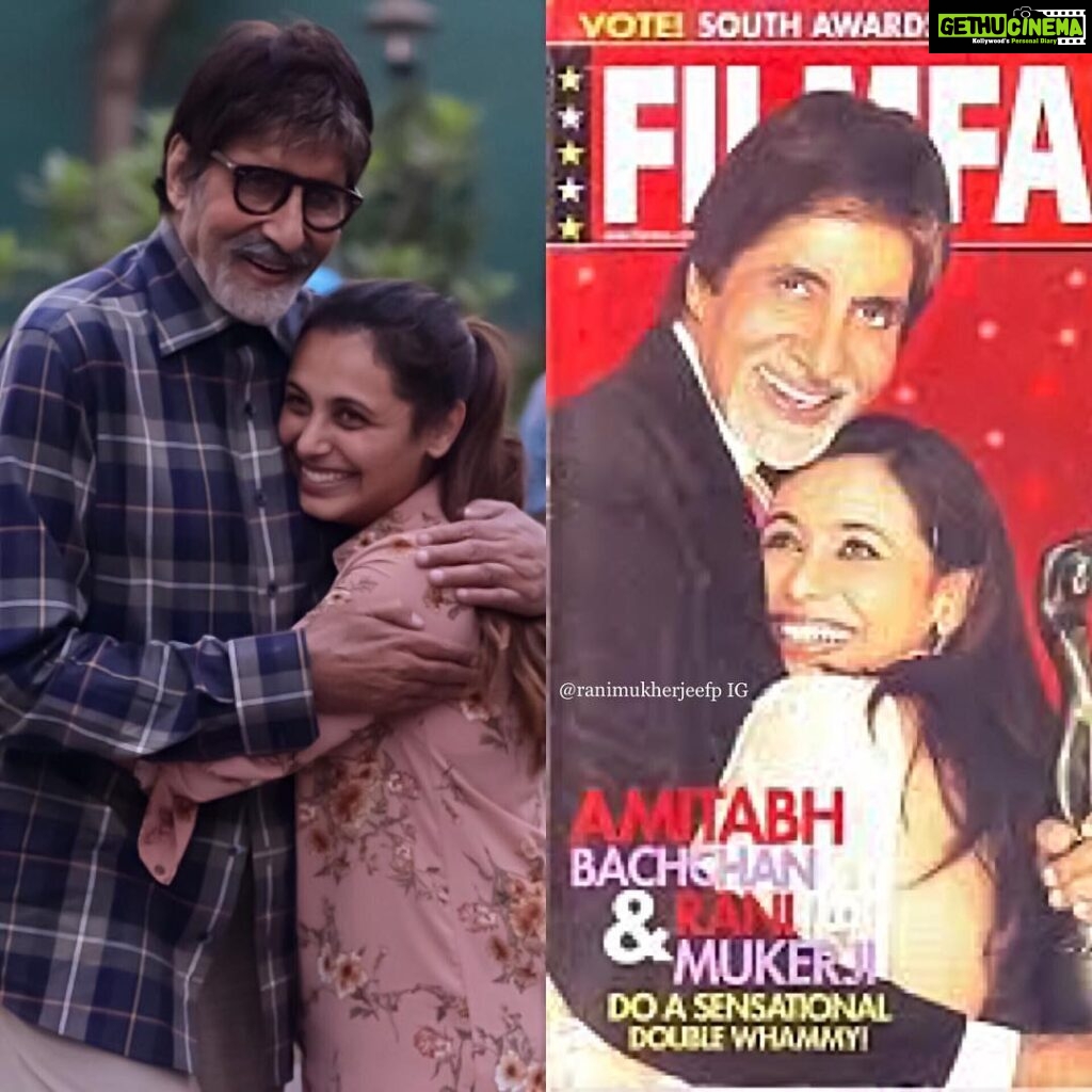 Rani Mukerji Instagram - Happy birthday to the legend, the father of all Bollywood, my fav old actor, AMITABH BACHCHAN!! He’s still got it and I always love his films ❤️! Aren’t their hugs the best? They haven’t changed 😍😂❤️!