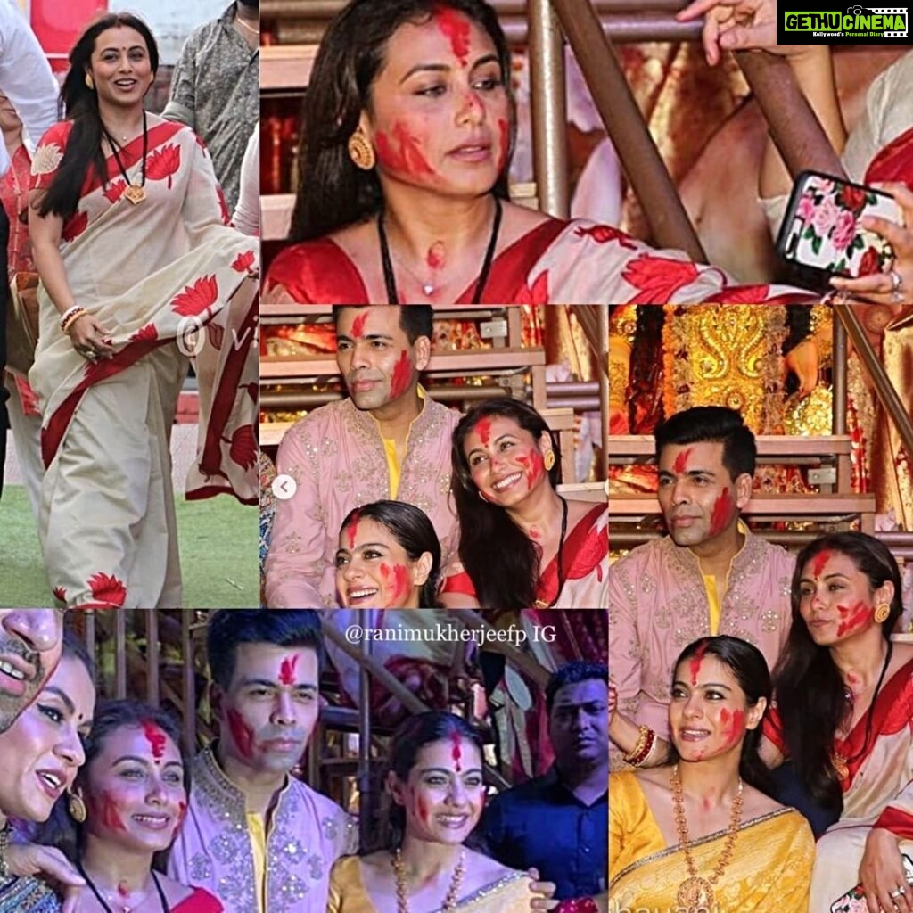 Rani Mukerji Instagram - SINDOOR KHELAAAA! Happy Vijayadashmi everyone, god, Ive been so busy I have not been anle tp post and spam as much as in the past. This Durga Puja has been the best and I am so happy to see KARAN KAJOL AND RANI! Love it so much 😍😍😍😍😍😍!
