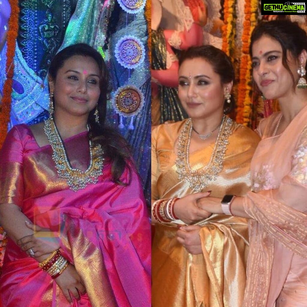 Rani Mukerji Instagram - back from the dead 💀🫶! SHUBHO DURGA PUJA! Pujo is always such a special time for me, I remember when I started this account spending the days looking for Rani's Pujo pics. Anyways, noticed she wore the necklace she wore for 2016 Pujo this year ❤. Love to see my favs Kajol and Rani, my queens forever. I wish everyone the happiest Pujo yet! I miss you guys!
