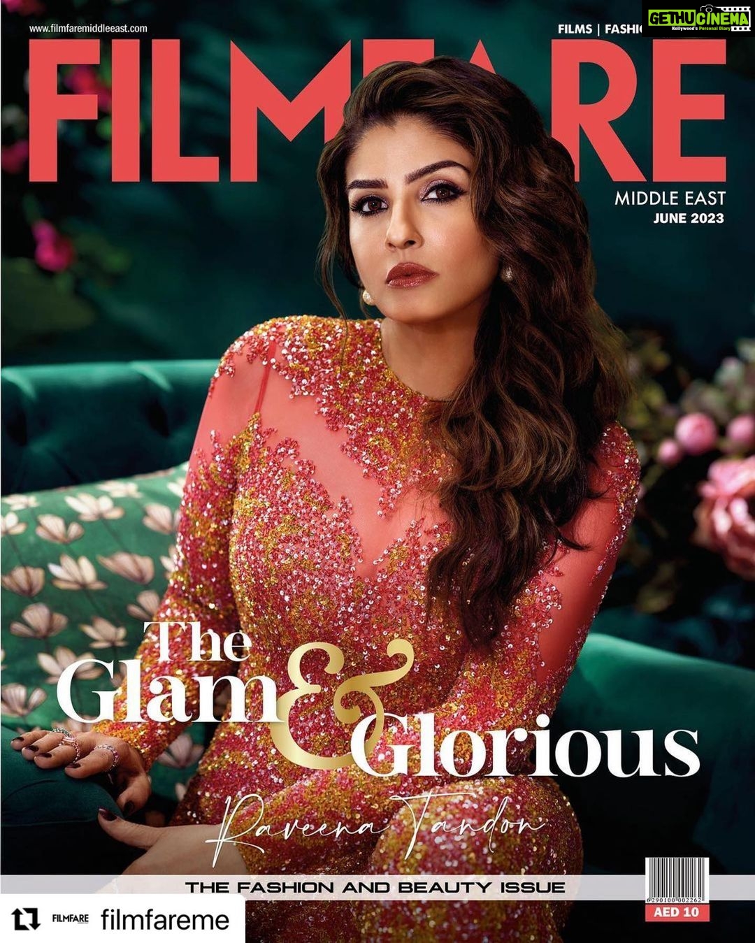 Raveena Tandon Instagram - #Repost @filmfareme with @use.repost ・・・ “I wanted to push the boundaries and see what more I could do. And I’ve enjoyed every challenge that has come my way!” Meet our iconic June Cover Star – the power-house performer and the heart-throb of millions Raveena Tandon – who continues to captivate hearts and rule the marquee with her ground-breaking performances! Honoured with the prestigious Padma Shri award, the actor par excellence has always been an inspiration and a role model, leading by example. Starring in some of the highest box office grossers, as well as some of the most critically-acclaimed films, her success run continues even on OTT! In an exclusive interview with our Editor Aakanksha Naval-Shetye, the ravishingly beautiful Raveena Tandon gets candid about making brave choices on screen and off it! Read our Cover Story with the stunning diva and much more in the June - Fashion and Beauty Issue of Filmfare Middle East! Interview by : @aakankshanaval_aksn Photographer : @rohnpingalay Hair & Makeup : @shuraakhan Outfit : @chiselbymr Jewellery : Mozatti Styled by : @surinakakkar Assisted by : @poojagulabani Pic courtesy : @netflix_in Artist managed by : @reemapandit Cover design : @iamitcreates . . #raveenatandon #filmfaremiddleeast #ffme #ffmecoverstar #coverstar #coverstory #cover #exclusive #june #coverlaunch #magazine #iconicdiva #ffmesocialnight #socialnight2023 #socialnight #bollywood #bollywoodstar #iconicactor #aranyak #kgf #kgfmovie #ott #netflix #star #nationalaward #padmashree