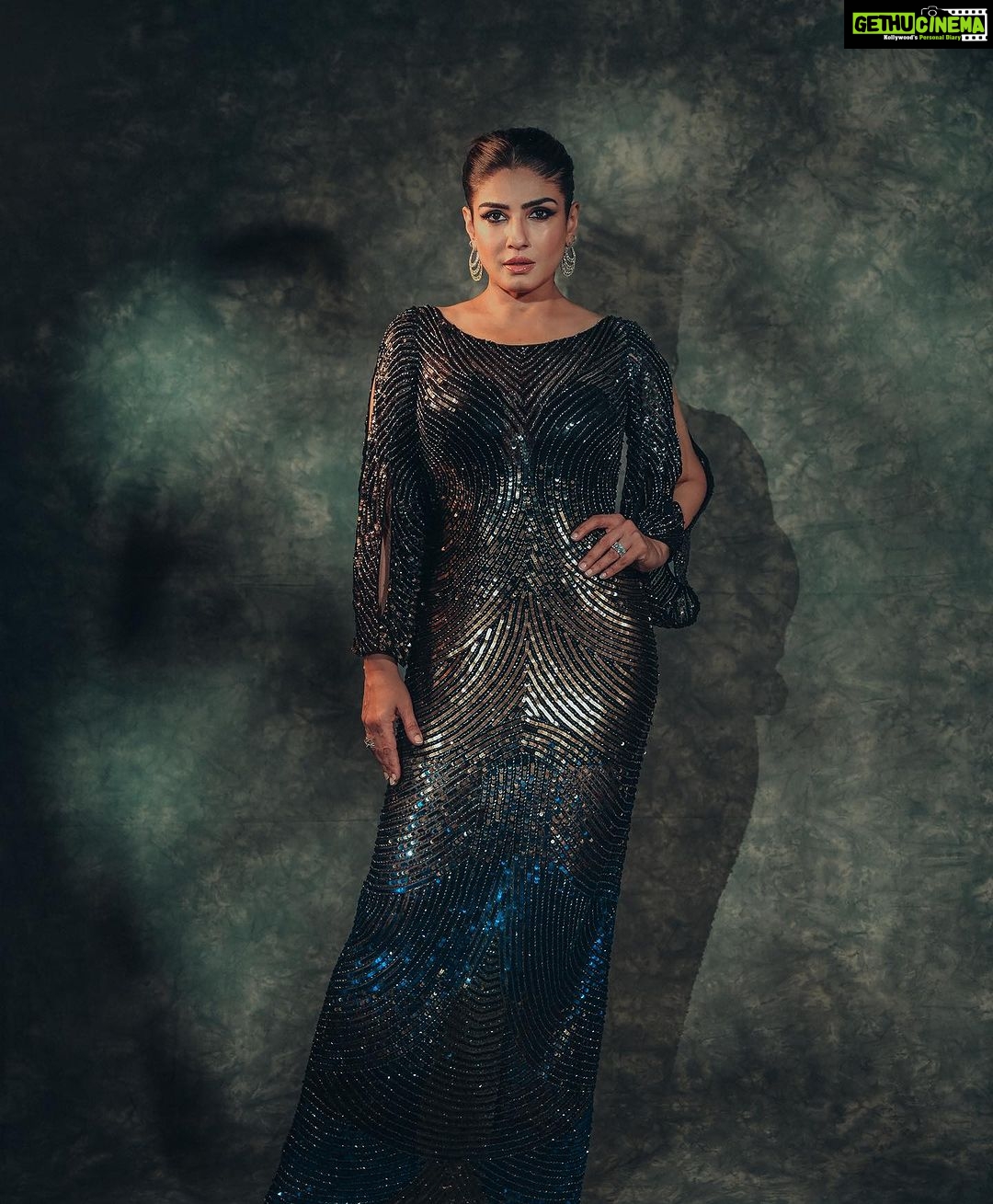 Raveena Tandon Instagram - In the darkness of the night… 🖤 Outfit : @estera_trends Earrings : @thehouseofmbj Rings : @jet_gems Footwear : @monrowshoes @id8mediasolutions Styled by @poojagulabani Glam by @sshurakhan Clicked by @deepak_das_photography Managed by @reemapandit Mumbai, Maharashtra