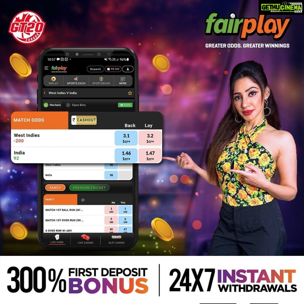 Reyhna Malhotra Instagram - Use Affiliate Code REYHANA300 for a 300% first and 50% second deposit bonus. 🏆🔥 Get ready for the T20I showdown between India and West Indies with FairPlay, where you get the best odds! 🌟 Say say hello to unbeatable earnings with the best odds in the market! 🚫💸💥 Enjoy a 3% loss-back bonus and up to 10% loyalty bonus! 🏏🎉 #FairPlay #Betting #sportsbetting #IndvsWI #INDvWI #T20Imatch #T20Iseries #Betandwin #BettingTips #BetWinRepeat #BetOnCricket #Bettingtips #livebetting #bettingonline #onlinesportsbetting #cricketbetting #sportsbetting
