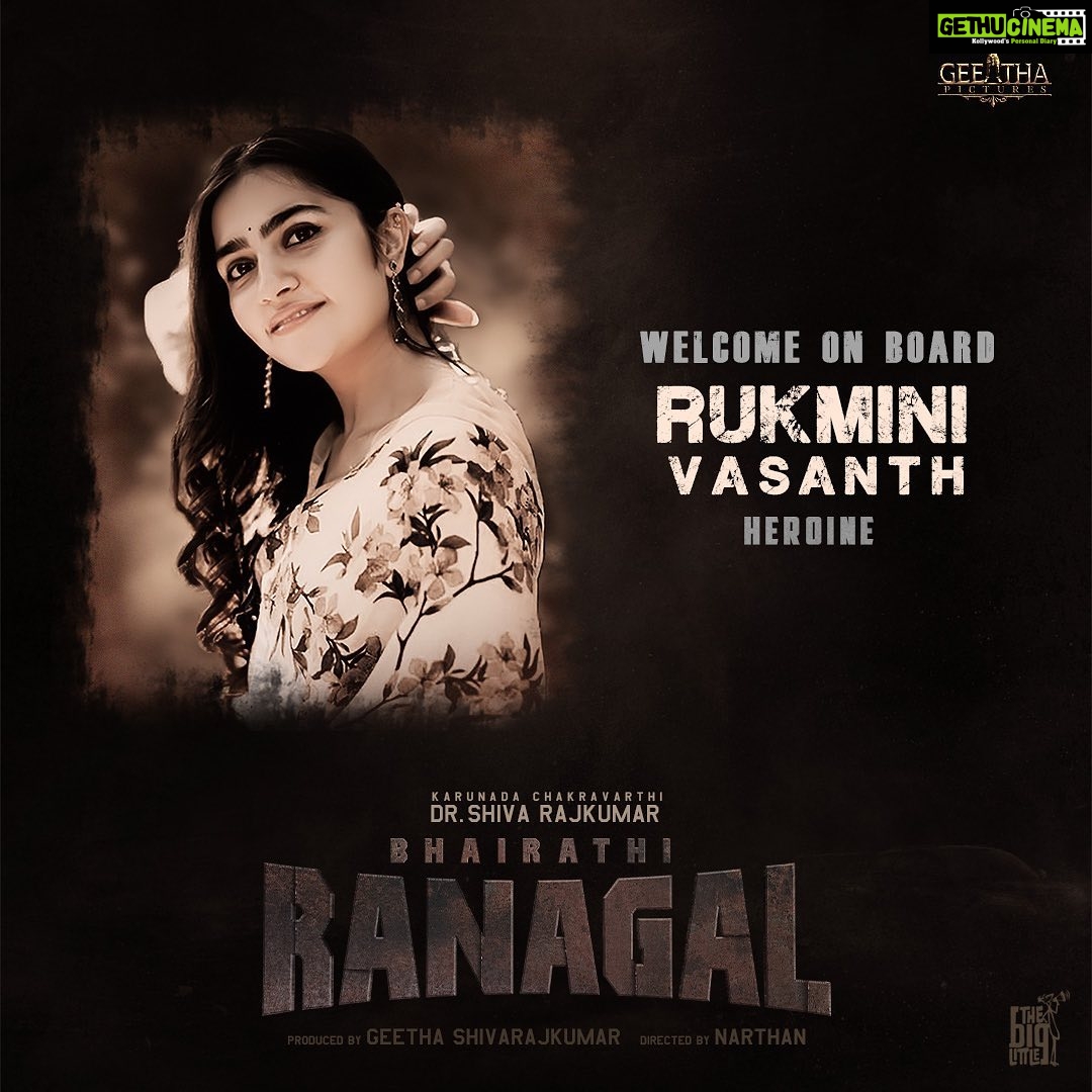 Rukmini Vasanth Instagram - Beyond overjoyed to join the iconic team of #BhairathiRanagal Thank you so much to @nimmashivarajkumar sir and Narthan sir and the entire team at @geethapictures ☺️✨ @bhairathiranagalfilm