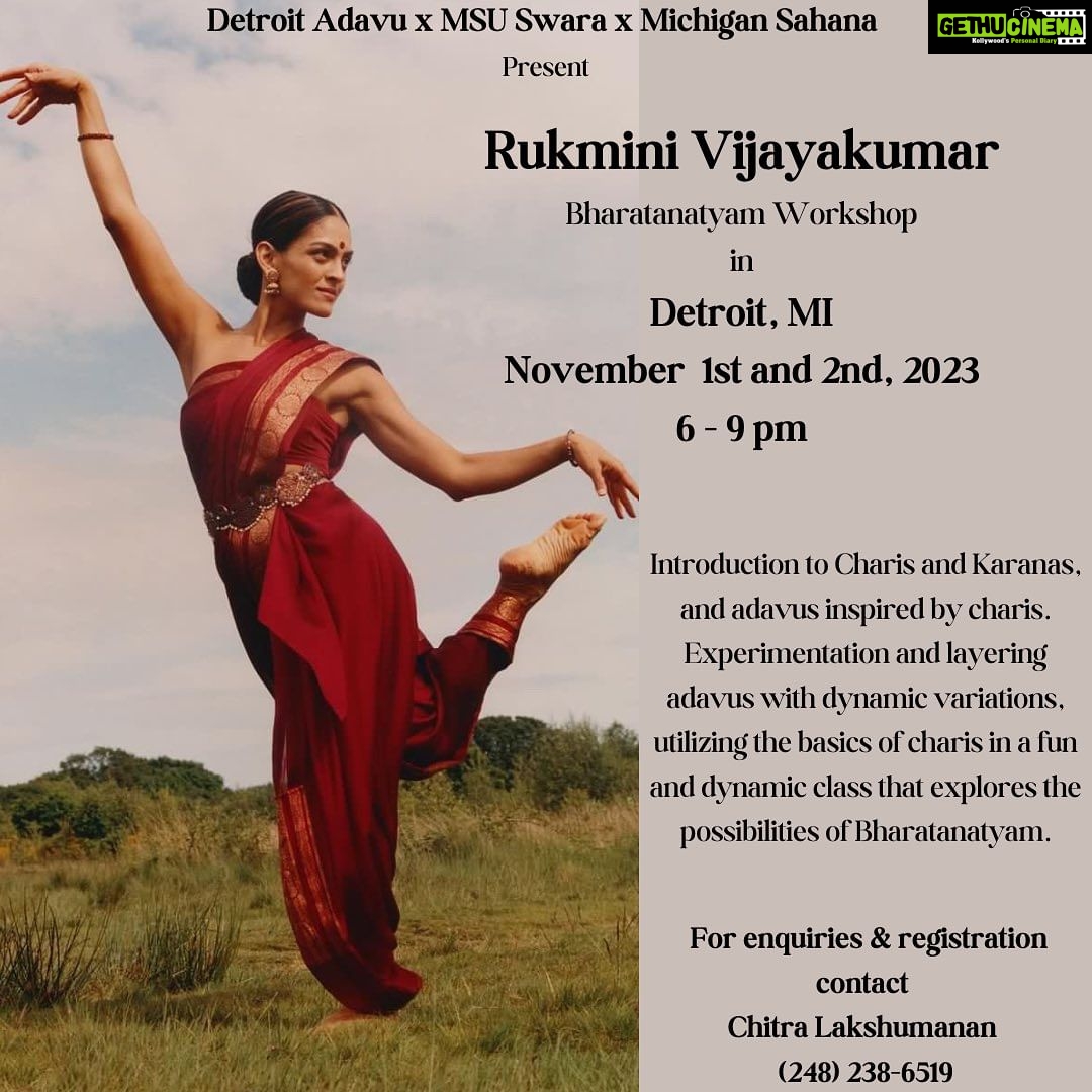 Rukmini Vijayakumar Instagram - Upcoming Workshops in the USA. Houston Sept 16th & 17th (Learn “Ranjanimala” a beautiful Stuti on Devi ) tattvamasi2015@gmail.com @tattvamasiatx NYC Charis & Adavus (Bharatanatyam dancers with 5 yrs min) Sept 18th & 19th time: 6:30 - 9:30pm admin@Lshva.in Jayanthi (646) 464-1872 Albany An Injury prevention Masterclass (open to all) October 3rd Time: 5:30- 8:30 PM sujoyinim@gmail.com Sujoyini Mandal (857) 919-0246 Bay Area Choreography & Nritta exploration October 29th Time: 9:00 am - 11:30 am / 11:30 am -1:00 pm/ 2:00 pm - 6:00 pm anubhavaculturalexchange@gmail.com Vaishu Raj (972) 805-7056 Seattle Injury prevention and alignment ( all levels) Charis & Adavus (Int-adv dancers) Oct 30th & 31st Time: 5:00 - 6:00 pm & 6:30 - 9:30 pm piyali.dance@gmail.com/ chavik@pratidhwani.org Detroit Charis & Adavus ( all levels) Nov 1st & 2nd Time: TBD chitrami12@gmail.com | 248-238-6519 @dance.with.chitra | @detroitadavu #bharatanatyam #indiandance #dancer #classicalindiandance #UStour #bharatnatyam