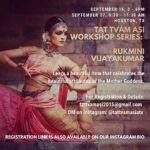 Rukmini Vijayakumar Instagram – Upcoming Workshops in the USA. 

Houston 
Sept 16th & 17th
(Learn “Ranjanimala” a beautiful Stuti on Devi )
tattvamasi2015@gmail.com 
@tattvamasiatx

NYC
Charis & Adavus
(Bharatanatyam dancers with 5 yrs min)
Sept 18th & 19th 
time: 6:30 – 9:30pm
admin@Lshva.in
Jayanthi (646) 464-1872

Albany
An Injury prevention Masterclass
(open to all)
October 3rd
Time: 5:30- 8:30 PM
sujoyinim@gmail.com
Sujoyini Mandal (857) 919-0246

Bay Area
Choreography & Nritta exploration
October 29th 
Time: 9:00 am – 11:30 am / 11:30 am -1:00 pm/ 2:00 pm – 6:00 pm 
anubhavaculturalexchange@gmail.com 
Vaishu Raj (972) 805-7056

Seattle
Injury prevention and alignment ( all levels) 
Charis & Adavus (Int-adv dancers) 
Oct 30th & 31st 
Time: 5:00 – 6:00 pm & 6:30 – 9:30 pm 
piyali.dance@gmail.com/ chavik@pratidhwani.org 

Detroit 
Charis & Adavus ( all levels) 
Nov 1st & 2nd
Time: TBD
chitrami12@gmail.com | 248-238-6519
@dance.with.chitra | @detroitadavu

#bharatanatyam #indiandance #dancer #classicalindiandance #UStour #bharatnatyam