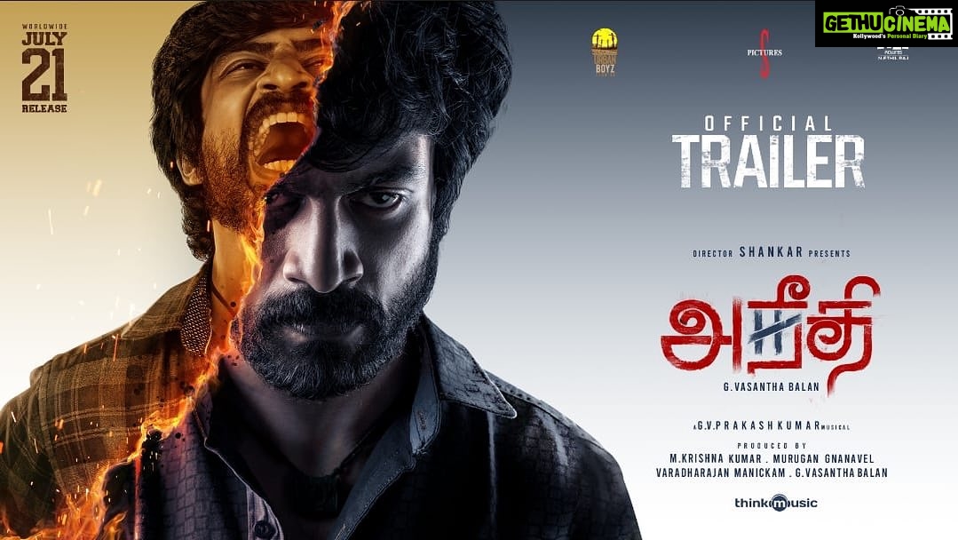 S. Shankar - 13.8K Likes - Elated to bring you this power packed punch of a trailer to send chills down your spine! #Aneethi @dir_vasanthabalan @gvprakash @imarjundas @dushara_vijayan @edwinsakay @urbanboyzstudios https://youtu.be/VfWc1qIQ2xE