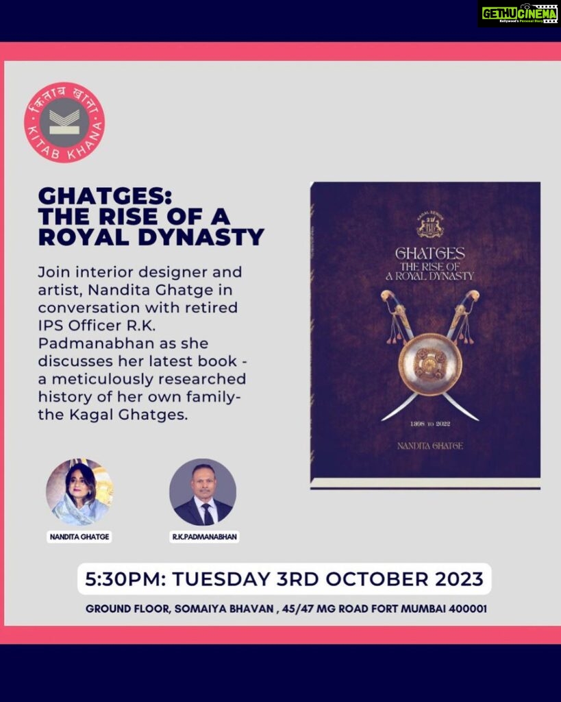 Sagarika Ghatge Instagram - Kitabkana is hosting a book reading and signing event of our family history in the book "Ghatges: The Rise Of A Royal Dynasty 1398-2022", As we walk through the pages of history, my kaki Nandita Ghatge @nanditaghatge @kagal_senior traces the family lineage back to the 1400s . Over these 600 years, our family has persevered, producing some remarkable individuals. For us, as a family, this moment fills us with pride and a sense of humility but also carries with it a great responsibility to uphold and continue the family values. If you wish to delve deeper into our story, please join us for the book reading event. The book is available at Kitabkhana, Nalanda Bookstore, Titlewave, and Amazon.