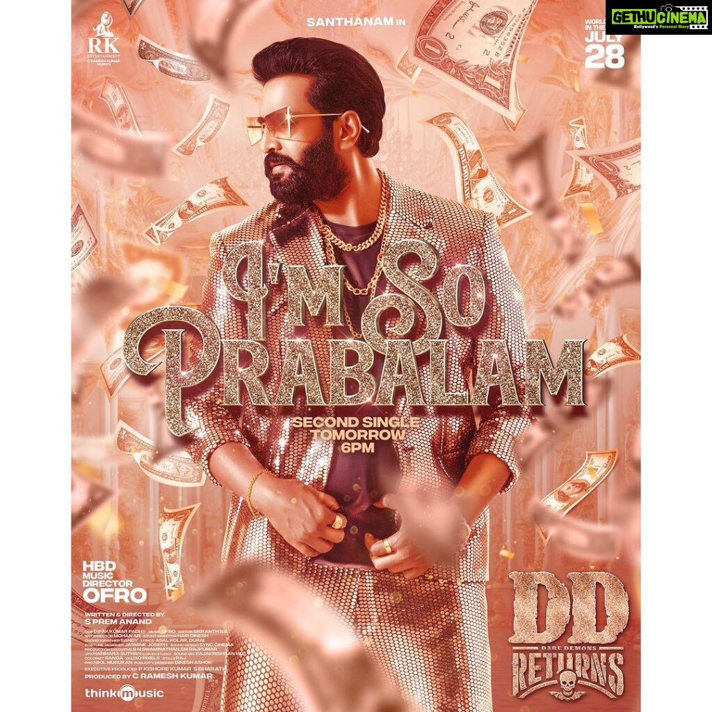 Santhanam Instagram - This track will be stuck in your heads! #DDReturns second single ‘I’m so Prabalam’ releasing tomorrow 🕕6⃣PM @santa_santhanam @surofficial @premanand031 @rkentrtaiment @ofrooooo @dopdeepakpadhy @masoomshankarofficial @thangadurai_actor @dineshashok_13 @onlynikil @srikanth_nb