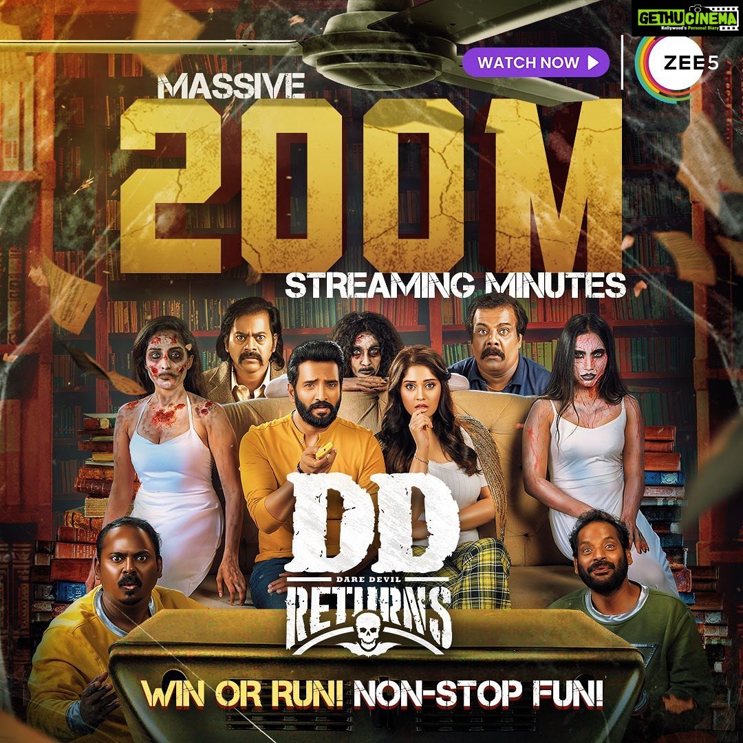 Santhanam Instagram - Non-stop comedy kondattam! 🥳🔥 The biggest comedy blockbuster of the year #DDReturns is streaming now on ZEE5! ✨ @santa_santhanam @surofficial @premanand031 @masoomshankarofficial @thangadurai_actor #ddreturns #galattagang #santhanam #comedyking #zee5 #onlyonzee5 #santa #horrorcomedy #horror #comedy #tamilmovie