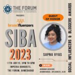 Sapna Vyas Instagram – Super Excited to have Ms. Sapna Vyas as Guest of Honor at 
 The FORUM – Celebrations & Conventions 
Presents
Brandfluenzers SIBA 2023
Ahmedabad 

@coachsapna
@theforumindia 
@niravchahwala – @_riya_27 – @dr.krupali_chudasama
@srikantkanoi 
@vanitaa_rawat Ahmedabad city