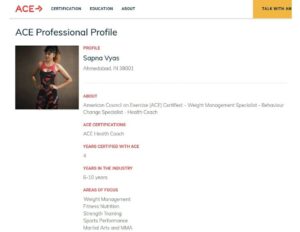 Sapna Vyas Instagram - Did you know that ACE certified professionals are required to renew their health coach certifications every two years? The purpose of recertification every two years is for the protection of the public. By completing continuing education that advances knowledge, skills, and abilities, ACE Certified Professionals remain up-to-date on the latest health and fitness research. This helps us to be better prepared to provide safe and effective health guidelines to our clients. In order to maintain my health coach certification, I successfully completed all requirements of American Council on Exercise yesterday and achieved health coach recertification with 2.0 CEUs. #FeelingGlad