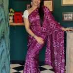 Sapthami Gowda Instagram – I think I found my colour 💜🧿

Saree and Styling @tejukranthi 
Hair @prashanthhairstylist