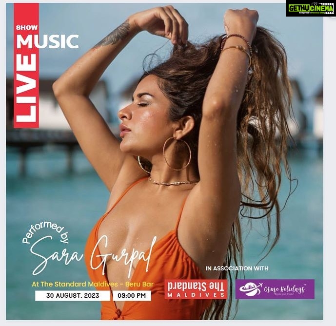 Sara Gurpal Instagram - Hey guys I’m super excited to perform at @thestandardmaldives on 30 th august n you can join me there for a Great musical journey. Presented by @osmoholidays You can use my promo code Osmo_sara_5k to avail special offers on your stay with #thestandardMaldives . . #SaraGurpalLive#Maldives#osmoholidays#sarakehndi#sara#holiday#maldivesresorts