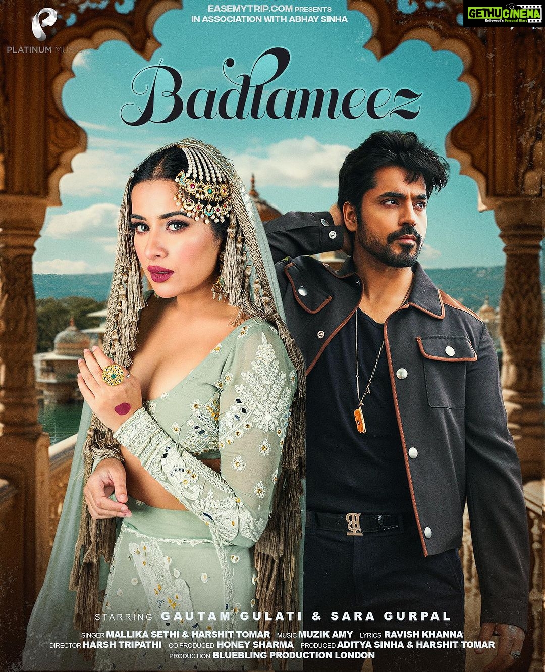 Sara Gurpal Instagram - 🎵🎬 Brace yourselves for the ultimate musical experience! 🎶 'Badtameez' is on its way, featuring the stunning @welcometogauthamcity & @saragurpals . Vocals that will captivate you, sung by @mallikakaursethi & @harshittomar . Music crafted by the maestro @muzikamy , and heartfelt lyrics penned by @ravishkhannaofficial . 🎤 Directed with passion by @storybyharsh , and Produced by @adistar181 & @harshittomar . Co-Produced By @official_honeysharma 🌟 Proudly presented by Platinum Music in association with @easemytrip & @abhaysinha181 . 🎉 Stay tuned for this unforgettable journey! Team #Badtameez : @dopjasonnumberdar @ashishsinghtriumph @srishtijuneja1 @vipz0077 @bluebling_production @itszeerak @iambeniwal #Badtameez #GautamGulati #Sara Gurpal #Harshittomar #MallikaSethi #Sadsong #PunjabiMusic #Music #MusicVideo #ComingSoon #PlatinumMusic #EaseMyTrip #AbhaySinha 🎵🎥
