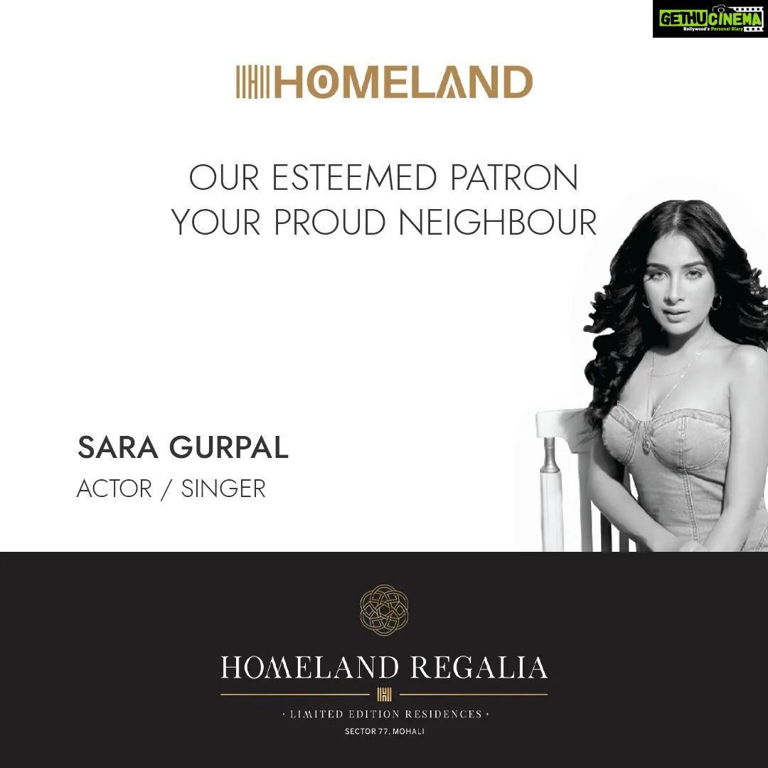 Sara Gurpal Instagram - Live next to Ms Sara Gurpal, Actor/Singer Homeland Group proudly presents its latest residential development, Homeland Regalia, which boasts of city's best & influential neighbourhood. #HomelandGroup #Homeland #HomelandRegalia #ProudOwnersOfHomeland #CelebrityTower #Actor #Singer #sarakehndi #Neighbourhood #StrongNeighbourhood #LuxuryApartments #Chandigarh #Mohali #celebrityhomes #celebrity #forselectedfew #mostpowerfulladdress #luxurylifestyle #WorldClassLuxury