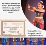 Saranya Mohan Instagram – I’m pleased to share this news.

Mrs. Saranya Mohan and her school, “Natyabharati Dance Academy,” are now formally members of the CID (Unesco-Paris) International Dance Council.

CID is the official umbrella organization for all forms of dance in all countries of the world.It is a non-governmental organization founded in 1973 within the UNESCO headquarters in Paris, where it is based.Its members are the most prominent federations, associations, schools, companies and individuals in over 170 countries.  CID cooperates with national and local governments, international organizations and institutions. CID is official partner of UNESCO, the United Nations Educational, Scientific and Cultural Organization.