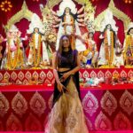 Satarupa Pyne Instagram – Subho Nabami ❤️🙏. ||||. Outfit courtesy – @rangoliindia || Styling – @neogisatabdi. || Design @nikhiljainoffcl thanks for this beautiful outfit. || #duggadugga #satarupapyne #pyne #pyneholics #masterpiece #durgapuja 
 #Durgapuja  #instatb #instahub #tbts #reminisce #swsupport #reminiscing #instabollywood #instagram North Bombay Durga Puja