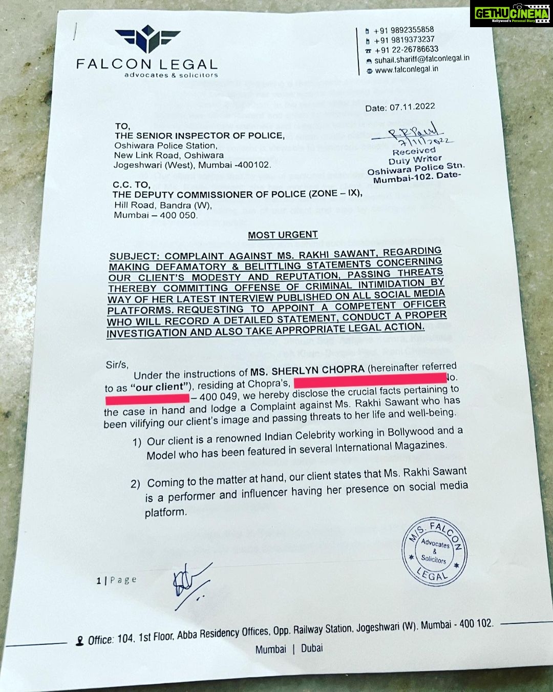 Sherlyn Chopra Instagram - जुहू पुलिस और ओशिवरा पुलिस ने मेरी शिकायत को अस्वीकार किया यह कहकर की घटना स्थल उनके ज्यूरिसडिक्शन में नहीं आता है। तो 8.11.22 को अंबोली पुलिस थाने में @rakhisawant2511 और फाल्गुनी ब्रह्मभट्ट के ख़िलाफ़ FIR दर्ज होने के तुरंत बाद ओशिवरा पुलिस ने किस आधार पर मेरे ख़िलाफ़ counter FIR दर्ज किया? क्या इस तरह की शरारत करने की इजाज़त है @mumbaipolice को??? @amitshahofficial @devendra_fadnavis @cpmumbaipolice @mumbaipolice @arunkumareporter