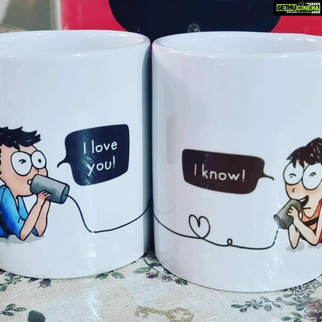 Shubha Poonja Instagram - To all the cute couples 💑.. happy valentines day ..... my hubby gave me these cups for my morning tea .. saying .. that this is what I say whenever he says I love .. u...