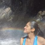 Simran Choudhary Instagram - Chasing rainbows 🌈 . . . This beautiful hidden waterfall was one of the highlights of my Bir Billing trip. Highly recommend. #bangoruwaterfall #birbilling 🎥 @crazymike____ Gunehar