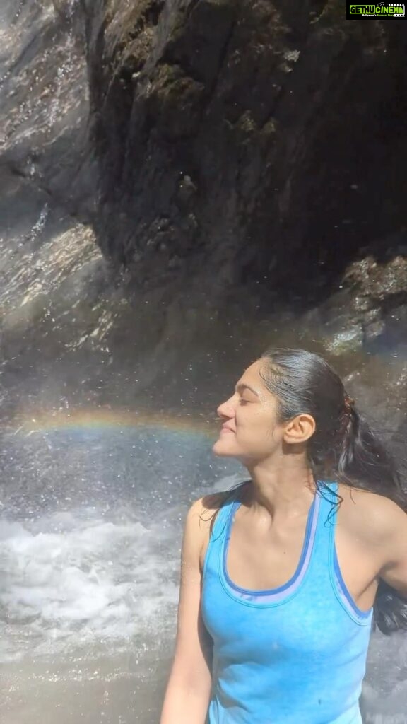 Simran Choudhary Instagram - Chasing rainbows 🌈 . . . This beautiful hidden waterfall was one of the highlights of my Bir Billing trip. Highly recommend. #bangoruwaterfall #birbilling 🎥 @crazymike____ Gunehar