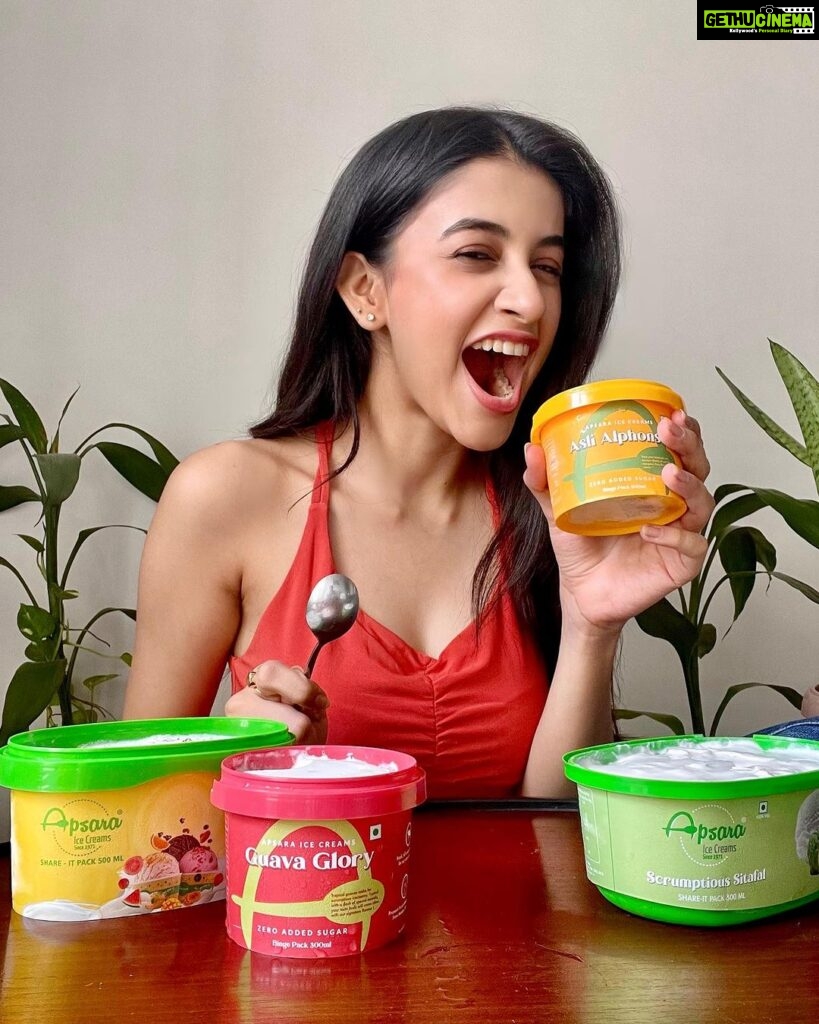 Simran Sharma Instagram - Indulging in pure happiness 🍨✨ Elevating my taste buds with exquisite flavours from Apsara Ice Creams 💚 Every bite is a journey through a world of delectable delights. Who needs a spoonful of joy today? 😍 Visit your nearest Apsara Ice Creams outlet or order from our app and get FLAT 20% OFF on all online orders using code APSARA20 💚 @apsaraicecreams Also available on Swiggy & Zomato 🛵🍨 #ApsaraIceCreams #CantGetOverIt #ZeroAddedSugar #GuiltFreeIndulgence #SweetnessWithoutCompromise #WeScreamForIcecream #IceCream #MilkShakes #real #fruits #chocolate #Milk #mumbai #bangalore #pune #ahmedabad #jaipur #hyderabad