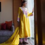 Sonam Bajwa Instagram - Wearing @heenakochharofficial for GGC promotions. Make up @cocoballucci_ Hairstylist @hairbyharrybajwa Styled by me 🌝