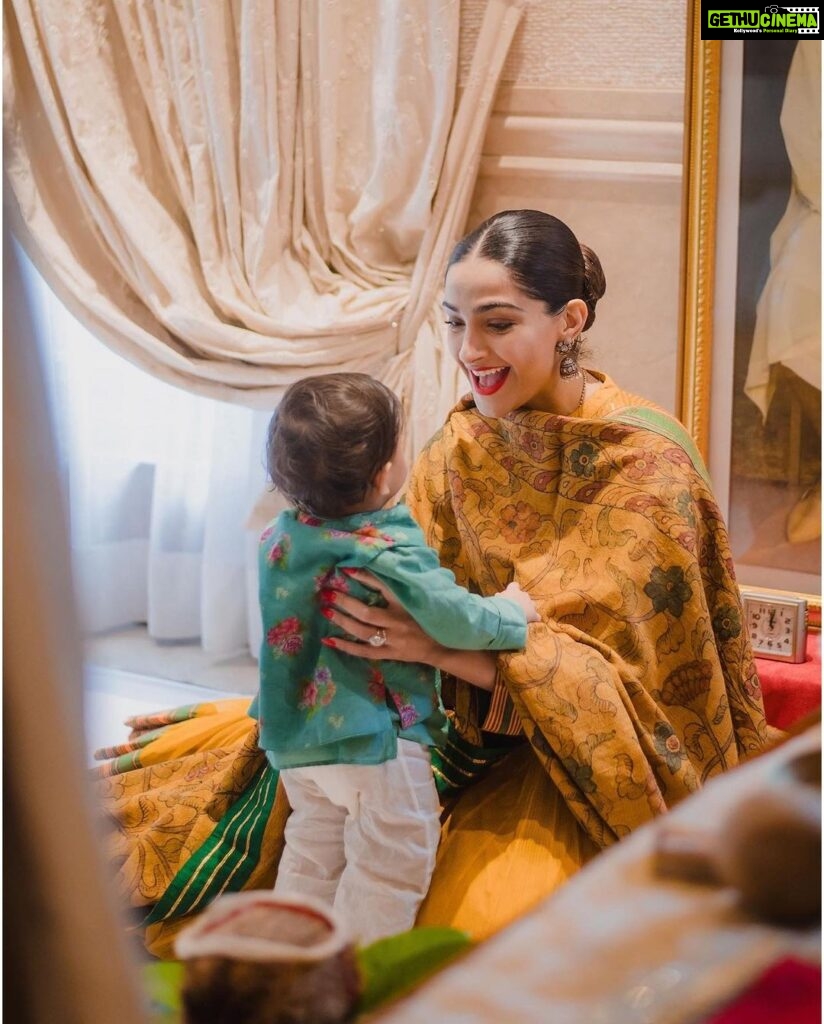 Sonam Kapoor Instagram - Our Vayu turned 1 yesterday. We did a lovely puja and lunch with family. Thank you so much to the universe for giving us our blessing. 🦁 #everydayphenomenal #vayusparents Special thanks to @ranipinklove for making a beautiful themed puja and lunch .. love you 🥰 Also thank you to @kavitasinghinteriors for the beautiful mandir she’s given us. Best Aunt in the world 🌎 📸 @feathertreebyaviraj @aviraj 🙂 💐 @__8.00am Delhi, India