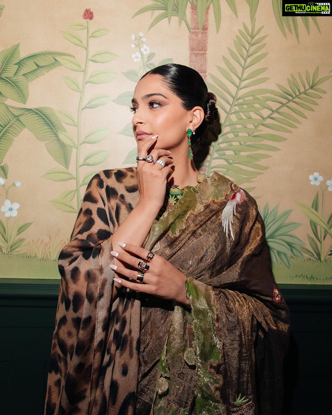 Sonam Kapoor Instagram - Went for the India global forum fireside chat with dearest @authoramish at the gorgeous Nehru Centre at South Audley street. Representing in a lovey Sari by a talented designer @pankaj_s_heritage MUA @gangamakeup @gangamua Hair @peteburkill Photographer @moeez BTS video @vidhigodha Saree - @pankaj_s_heritage Stole - @celine Jewels - @alicecicolini Sandals - @giorgioarmani Styled by @rheakapoor @manishamelwani Style Team - @iambidipto_ @prabhmalait @kasliwalriddhi @vikas_r Nehru Centre London