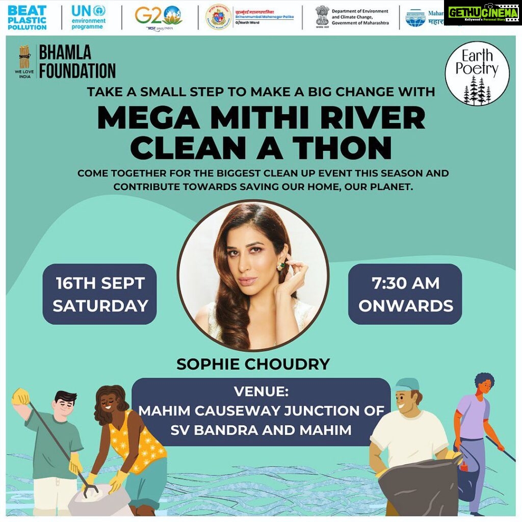 Sophie Choudry Instagram - Take a small step to make a big change! Join me on 16th September, Saturday morning 7:30am with the @bhamlafoundation @earthpoetry_india to help save OUR MITHI River💚 @kiren.rijiju @official.anuragthakur @shombi.sharp @narwekarrahulmla itsrahulshewale #cleanathon #mithirivercleanup #doyourbit