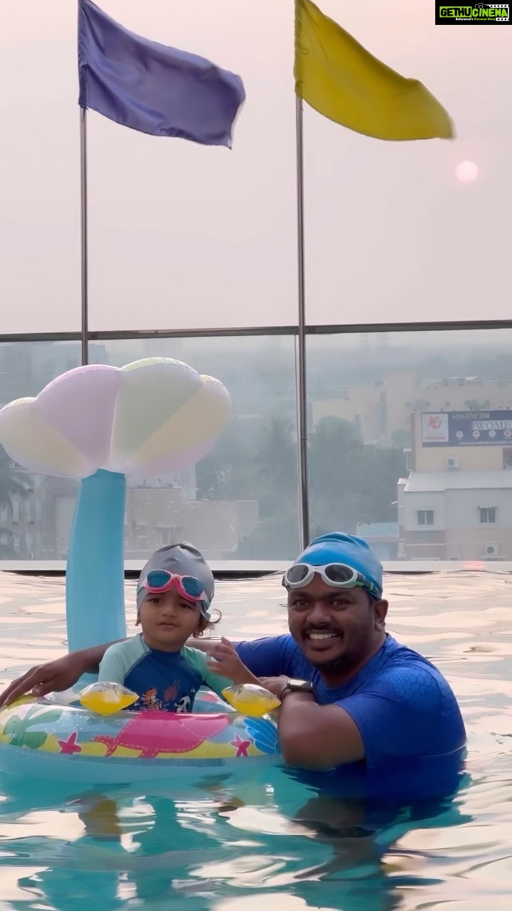 Sridevi Ashok Instagram - @sitara_chintala started going to swimming pool from her 6 or 7 months old. She loves playing in water . Touch wood she never got cold or flu. You just need to let them enjoy and make sure the pool is kids safe .. Her swimming dress and accessories from Decathlon . Float was purchased in Amazon. You can just search kids swimming pool float and you will get many options.