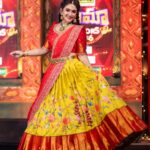 Sridevi Vijaykumar Instagram - Action may not always bring happiness, But there is no happiness without action😊😊😊😊😊😊 . . . Outfit:@sree_divya_reddy Jewellery: @karnikajewelshyd Photography:@joy.photographyy #zeetelugu #dj6 #dramajuniors #festivevibes #indianattire #traditionalwear #lehenga #halfsaree #templejewellery #royalcollection #instafeed #instaquotes #postivitequotes #instadump #instapics #telugu #tvshow #entertainment #sunday #weekend
