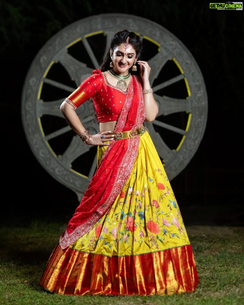 Sridevi Vijaykumar Instagram - Action may not always bring happiness, But there is no happiness without action😊😊😊😊😊😊 . . . Outfit:@sree_divya_reddy Jewellery: @karnikajewelshyd Photography:@joy.photographyy #zeetelugu #dj6 #dramajuniors #festivevibes #indianattire #traditionalwear #lehenga #halfsaree #templejewellery #royalcollection #instafeed #instaquotes #postivitequotes #instadump #instapics #telugu #tvshow #entertainment #sunday #weekend