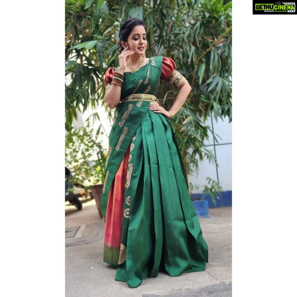 Srithika Instagram - Elegance is when the inside is as beautiful as the outside❤️ . Costume @w2m_boutique Saree draping @sajr.6881 . #attire #comfort #comfy #beautiful #colour #green #orange #traditional #traditionalwear #dolledup
