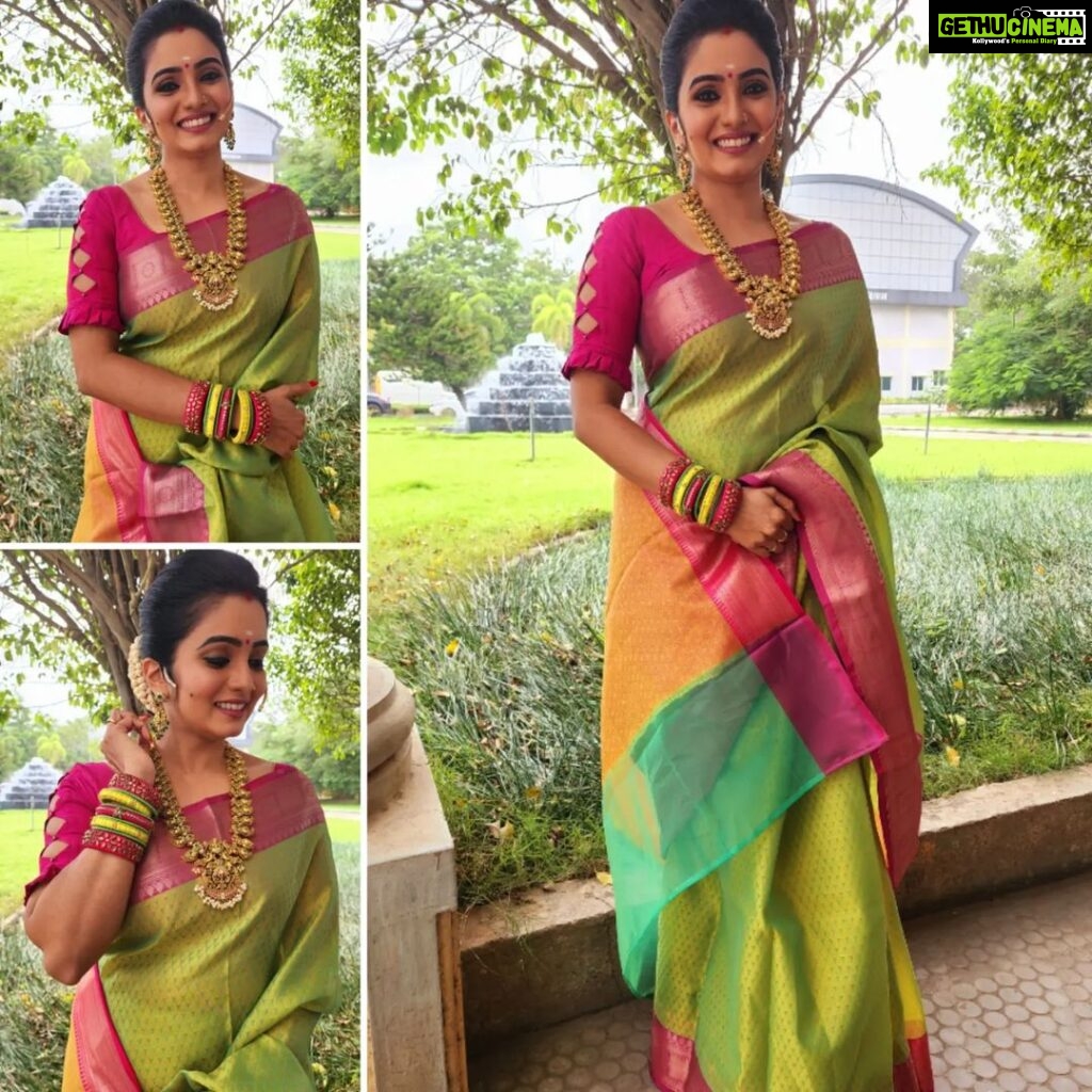Srithika Instagram - Happy Pongal dear insta family ♥️♥️♥️ Wishing that this festival beyond good luck and prosperity and hoping that it is joyous, and fulls your day ahead with happiness. Have a wonderful Pongal 😍 . Saree @fancy_by_parambhara Jewels @pearlsbeautylounge.luxurysalon . #pongal #happypongal #festival #celebrations #sweet #sugarcane #familytime #family pongal Chennai, India
