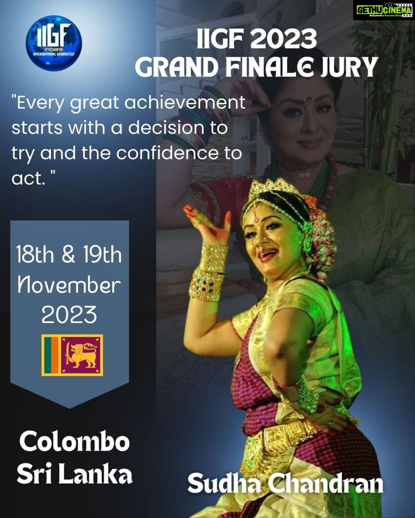 Sudha Chandran Instagram - 🌟🩰 A true icon graces the stage! 🎭✨ We are thrilled to announce the return of the legendary Sudha Chandran, a renowned Bharatnatyam dancer and esteemed Indian actress, as the Grand Finale Jury for India's International Groovefest 2023 💙 in the beautiful city of Colombo, Sri Lanka. 🇱🇰 Brace yourselves for a competitive grand finale as she brings her unparalleled grace and artistry to our grand event! 💃🕺 @sudhaachandran ❤ #Groovefest2023 #DanceLegend #ColomboCalling #SudhaChandranmaam #IIGF #SudhaChandran #Dancecompetitionjudge #DanceCompetition