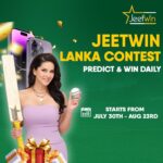 Sunny Leone Instagram – Be a winner every day! 
It’s time to present you with “Jeetwin Lanka Contest”. 
Starting today, you will get a chance to win an Iphone 14 daily and exciting prizes.
How to participate:
1. Predict and comment the winning team
2. Tag 2 friends in the comment
3. Follow Jeetwin’s IG: @jeetwinofficial 
4. Share the post on your IG story and tag @jeetwinofficial 
The winners will be announced the next day! 

Join today via this link in my story
.
.
#SunnyLeone #jeetwin