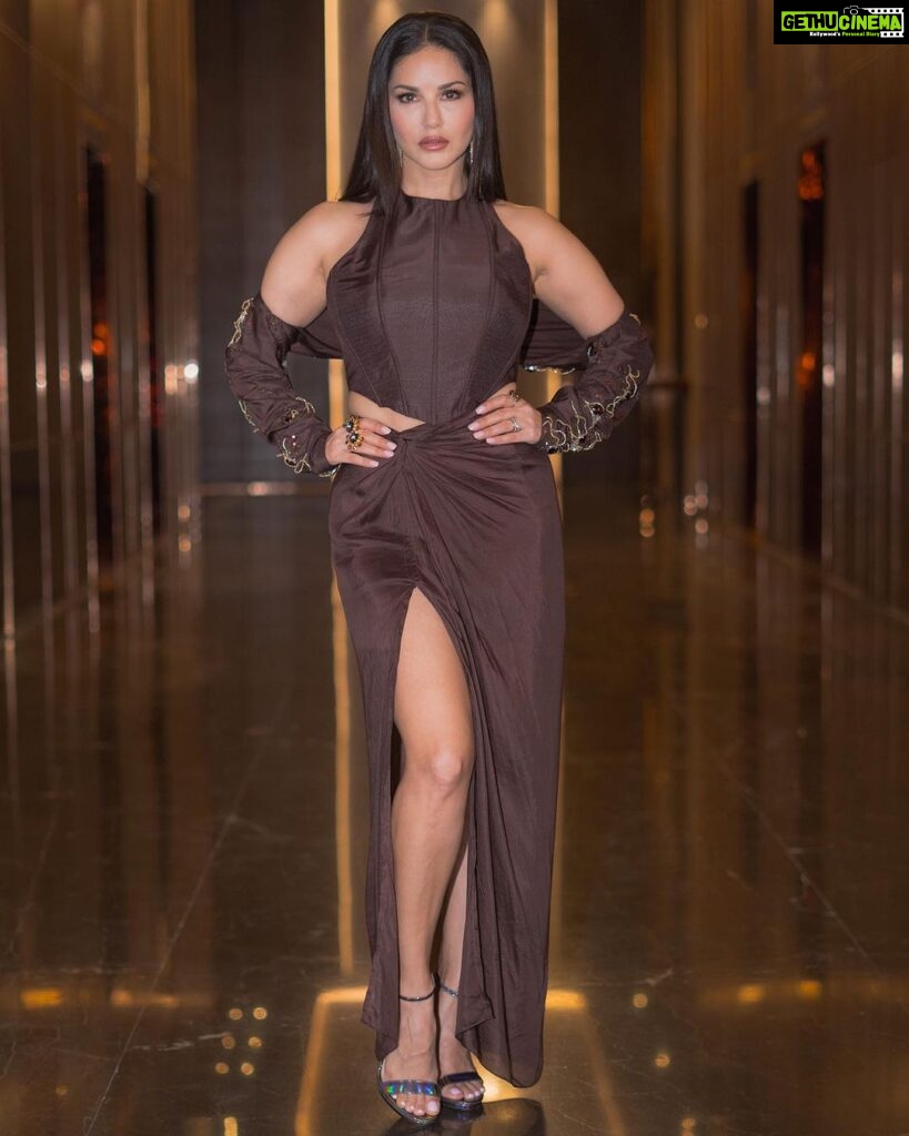 Sunny Leone Instagram - Awards night! Outfit by @nirmooha Earrings by @goldenwindow Rings by @esmecrystals @ascend.rohank Styled by @hitendrakapopara Style team @tanyakalraaa Hmu @scottfbeauty @jeetihairtstylist