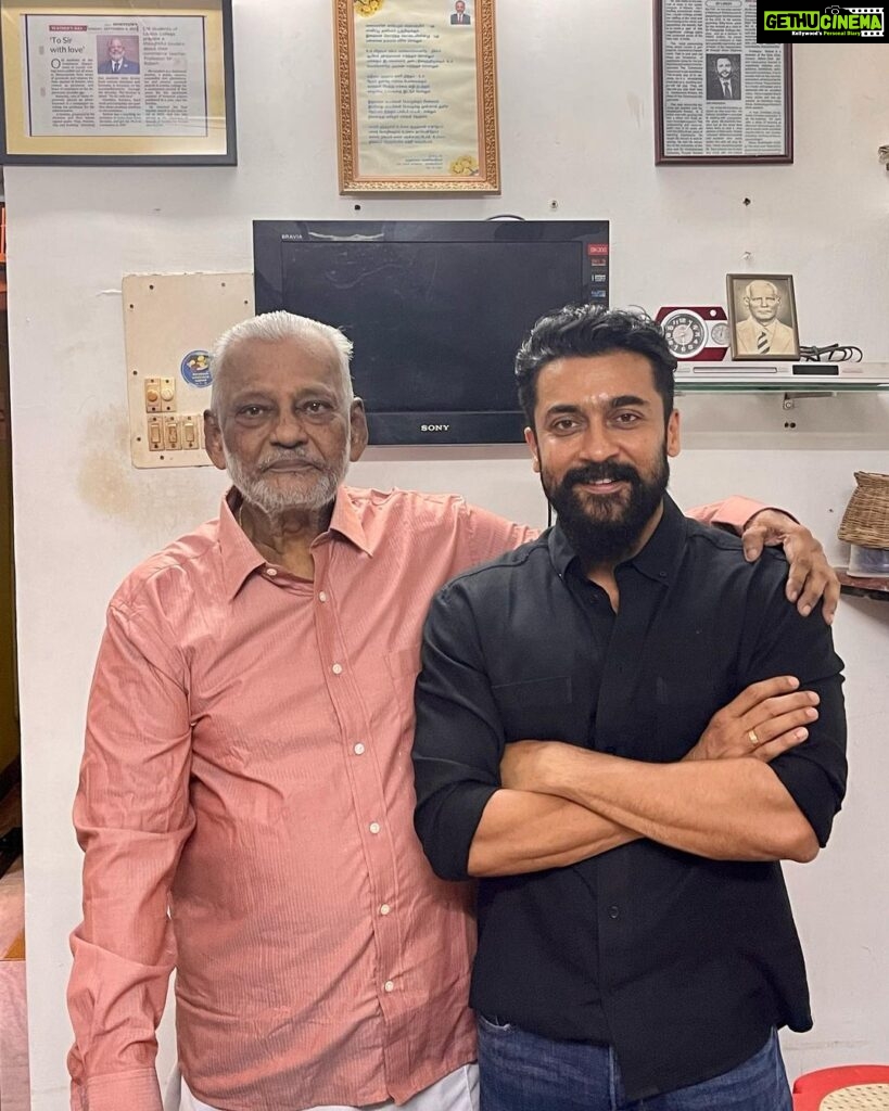 Suriya Instagram - Was thrilled to visit my mentor Prof. Dr. M. Robert, HOD of Commerce Department (1995 batch), Loyola College and take his blessings! Thank you for your prayer sir! #loyola #loyolite #mentor #blessings #loyolaalumni @loyolaalumniassociation Chennai, India