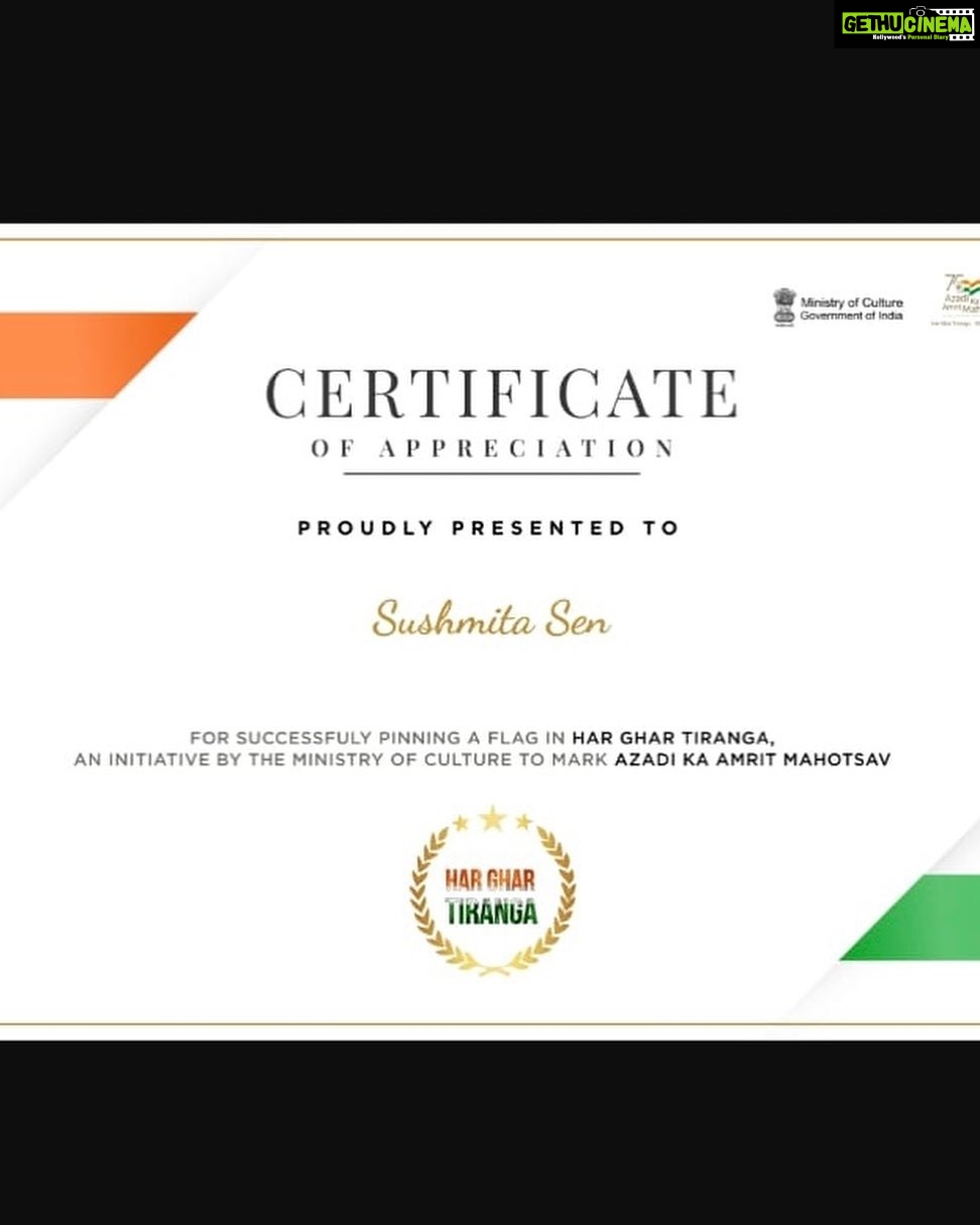 Sushmita Sen Instagram - I am celebrating Azadi Ka #AmritMahotsav by pinning a flag on harghartiranga.com . You can do it too! Fly the Tricolor in your home from 13-15 Aug & strengthen the #HarGharTiranga movement. #jaihind š®š³š¤ā¤ļøšš» I love you guys!!! #duggadugga š„°