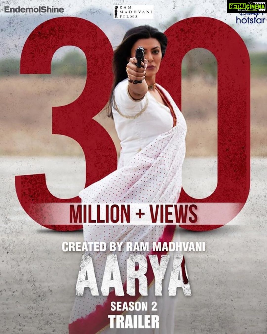 Sushmita Sen Instagram - We FEEL the love!!!πππππ»π€β€οΈπ#AaryaSeason2 #30millionviews Already!!!ππ₯°π€β€οΈππ Thank you guys for making this journey ever so exciting!!!πππ»π I love you beyond!!! #duggadugga β€οΈ With gratitude, #TeamAarya @officialrmfilms @madhvaniram @disneyplushotstar #yourstruly π₯°π€π