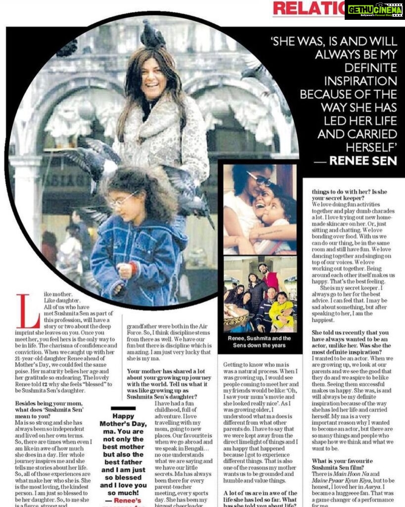Sushmita Sen Instagram - What a heartwarming gift on Mother’s Day!!😍❤️ Renée Shona you make me soooooo proud!! The eloquence, clarity, generosity & grace in this interview with @chakrabortysaionee @t2telegraph is pure love!!❤️🤗💋 @reneesen47 more power to you...stay unique & humble!! An incredible future awaits you!! #duggadugga We love you!! Alisah & Maa 😍😁💃🏻 You have my heart @chakrabortysaionee wonderful interview!! God bless you!!!🤗❤️