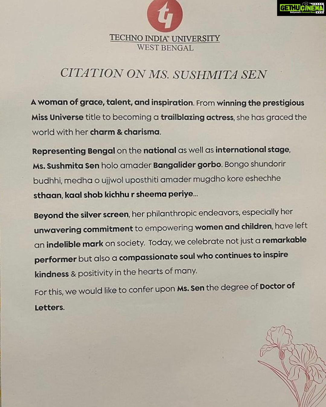 Sushmita Sen Instagram - Hon (Dr.) Sushmita Sen πβ€οΈππ» Just had to see how it looked together!!! πβ€οΈ Missed receiving the D.Litt in person, down with the worst viralβ¦but to have my father @sensubir receive this honour on my behalf yesterday β¦this is EVERYTHING!!!ππ₯²π Thank you Baba!!!! You stood tall & proud!!!! πβ€οΈππ» #celebrating #honorarydoctorate #graduatinglifewithhonors ππβ€οΈ I love you guys!! #duggadugga π
