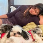 Swagatha S Krishnan Instagram - It is my children Abi & Amba’s first birthday ! We did a simple pooja at home, ate well and now spending the rest of the day cozying up on the bed together . My children are truly my world ♥️ PS : Plz dont keep drishti :)) and kindly unsee my messy night stand 🤪 #sunday #shihtzu #birthday